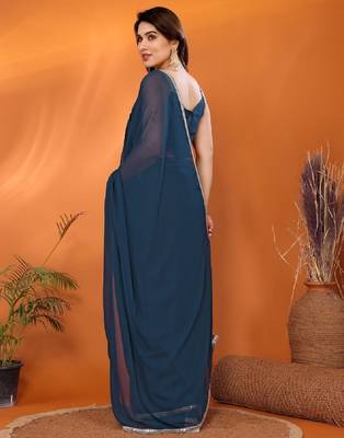 rama saree look rich georgette  silk blend with beautiful tone 3