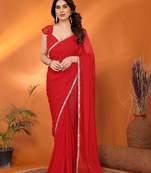 red saree look rich georgette  silk blend with beautiful tone