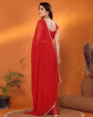 red saree look rich georgette  silk blend with beautiful tone 4