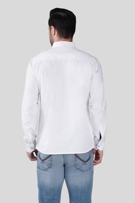 Pier seven men white solid casual cotton shirt with embroidered detailing – regular fit, full sleeve 4