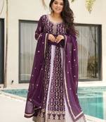  Wine Embroidered Function Wear Gown With Dupatta