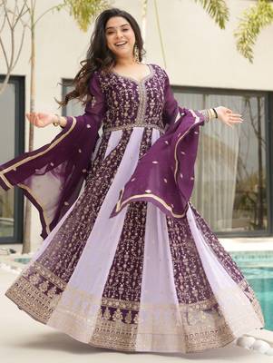  Wine Embroidered Function Wear Gown With Dupatta 3