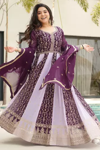  Wine Embroidered Function Wear Gown With Dupatta