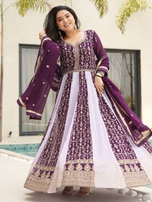  Wine Embroidered Function Wear Gown With Dupatta 4