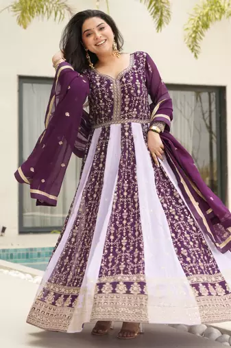  Wine Embroidered Function Wear Gown With Dupatta