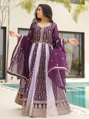  Wine Embroidered Function Wear Gown With Dupatta 5