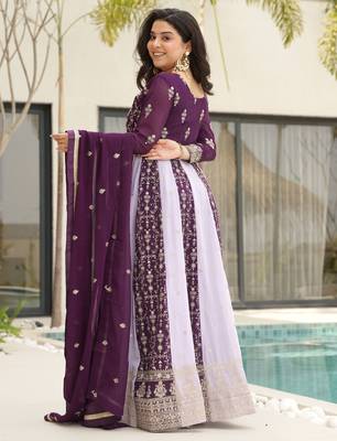  Wine Embroidered Function Wear Gown With Dupatta 6