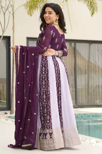  Wine Embroidered Function Wear Gown With Dupatta