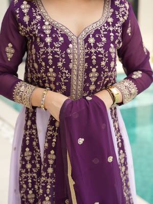  Wine Embroidered Function Wear Gown With Dupatta 7