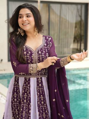  Wine Embroidered Function Wear Gown With Dupatta 8