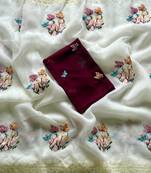 White Color Embroidered Crush Georgette Chiffon Saree