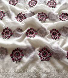 White Color Floral Embroidered Saree