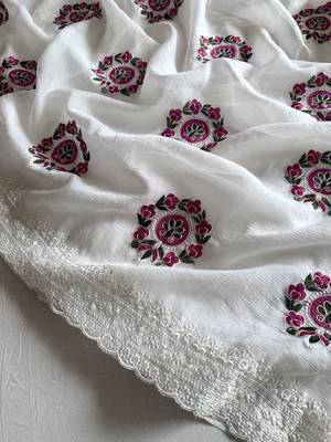 White Color Floral Embroidered Saree 2