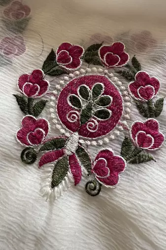 White Color Floral Embroidered Saree