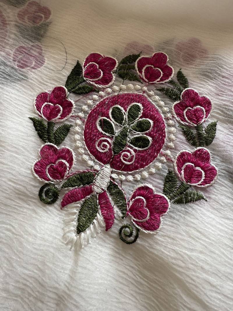 White Color Floral Embroidered Saree