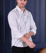 Pier seven men’s white cotton blend hand embroidered slim fit  shirt