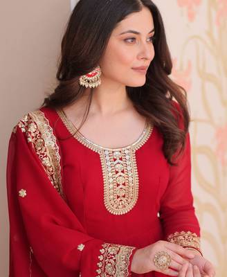  Maroon Georgette Zari Embroidered Gown With Dupatta 6
