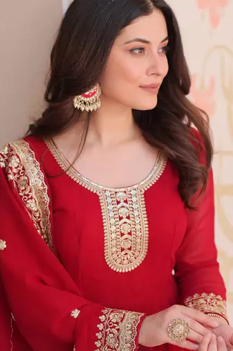  Maroon Georgette Zari Embroidered Gown With Dupatta