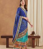 premium bandhani dola art silk saree with embroidered banglori art silk blouse