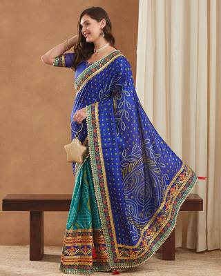 premium bandhani dola art silk saree with embroidered banglori art silk blouse 2