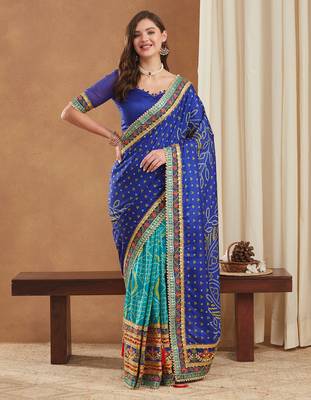 premium bandhani dola art silk saree with embroidered banglori art silk blouse 3