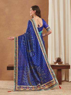premium bandhani dola art silk saree with embroidered banglori art silk blouse 4