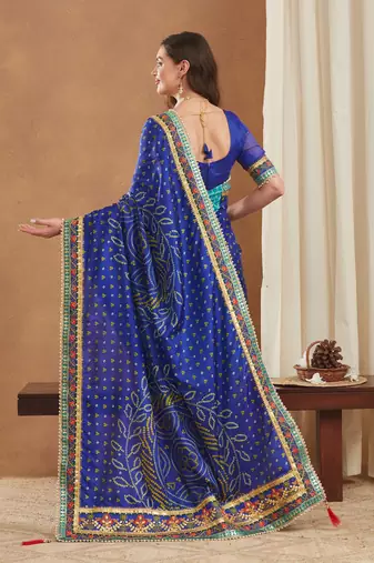 premium bandhani dola art silk saree with embroidered banglori art silk blouse