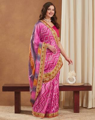 bright mose chiffon half & half bandhej saree with banglori art silk blouse 1