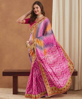 bright mose chiffon half & half bandhej saree with banglori art silk blouse 2