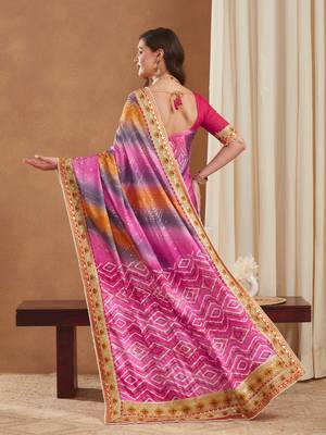 bright mose chiffon half & half bandhej saree with banglori art silk blouse 4