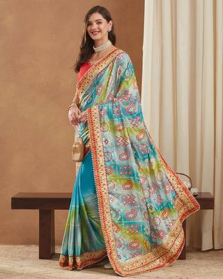 bright mose chiffon half & half bandhej saree with banglori art silk blouse 2