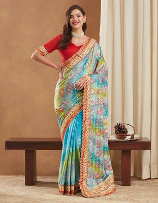 bright mose chiffon half & half bandhej saree with banglori art silk blouse 3