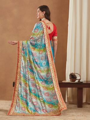 bright mose chiffon half & half bandhej saree with banglori art silk blouse 4