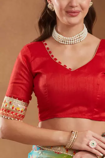 bright mose chiffon half & half bandhej saree with banglori art silk blouse
