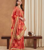 bright mose chiffon half & half bandhej saree with banglori art silk blouse