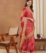 bright mose chiffon half & half bandhej saree with banglori art silk blouse