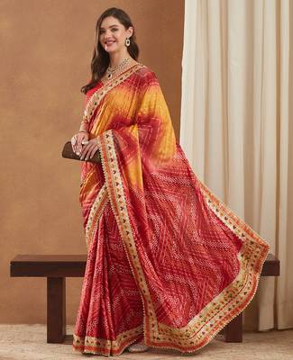 bright mose chiffon half & half bandhej saree with banglori art silk blouse 2
