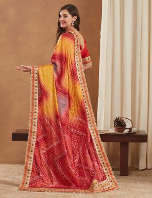 bright mose chiffon half & half bandhej saree with banglori art silk blouse 3
