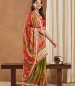 bright mose chiffon half & half bandhej saree with banglori art silk blouse