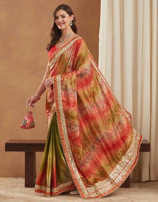 bright mose chiffon half & half bandhej saree with banglori art silk blouse 2