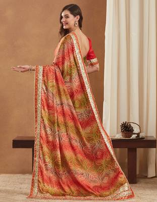 bright mose chiffon half & half bandhej saree with banglori art silk blouse 3