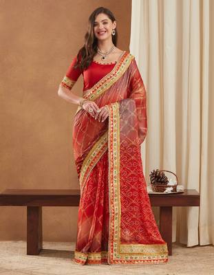 bandhej mose chiffon saree with banglori art silk blouse 4