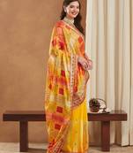 bright mose chiffon half & half bandhej saree with banglori art silk blouse