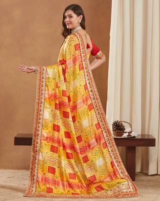 bright mose chiffon half & half bandhej saree with banglori art silk blouse 4