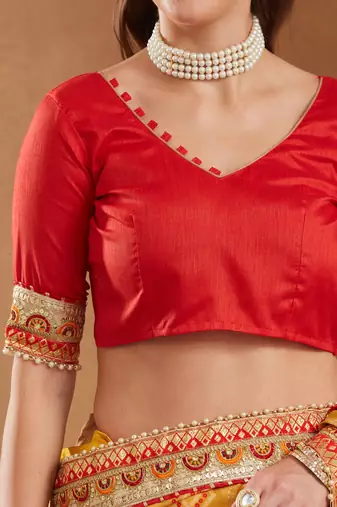 bright mose chiffon half & half bandhej saree with banglori art silk blouse