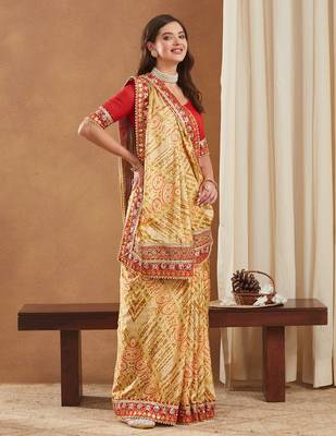 bright mose chiffon half & half bandhej saree with banglori art silk blouse 1