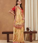 bright mose chiffon half & half bandhej saree with banglori art silk blouse