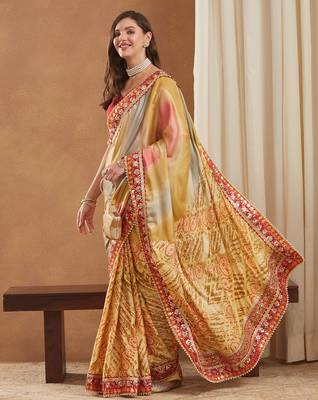 bright mose chiffon half & half bandhej saree with banglori art silk blouse 2