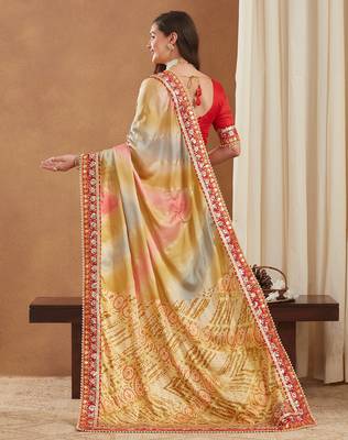 bright mose chiffon half & half bandhej saree with banglori art silk blouse 3