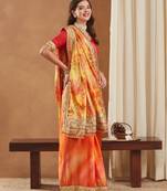 bright mose chiffon half & half bandhej saree with banglori art silk blouse